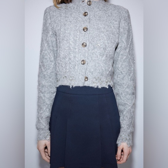 ZARA BEJEWELED KNIT CARDIGAN - Picture 4 of 8